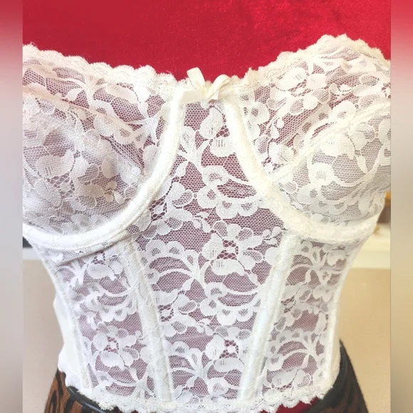 Vtg SUBTRACT Strapless Push Up Boned Low Back White Lace Corset Bustier 34B EUVC - Picture 5 of 16